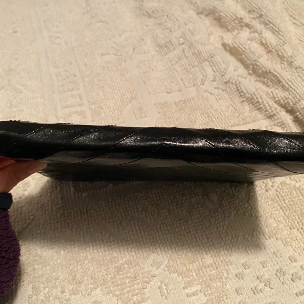 Yves Saint Laurent Black Leather Chevron Pouch Envelope Clutch - Picture 13 of 16